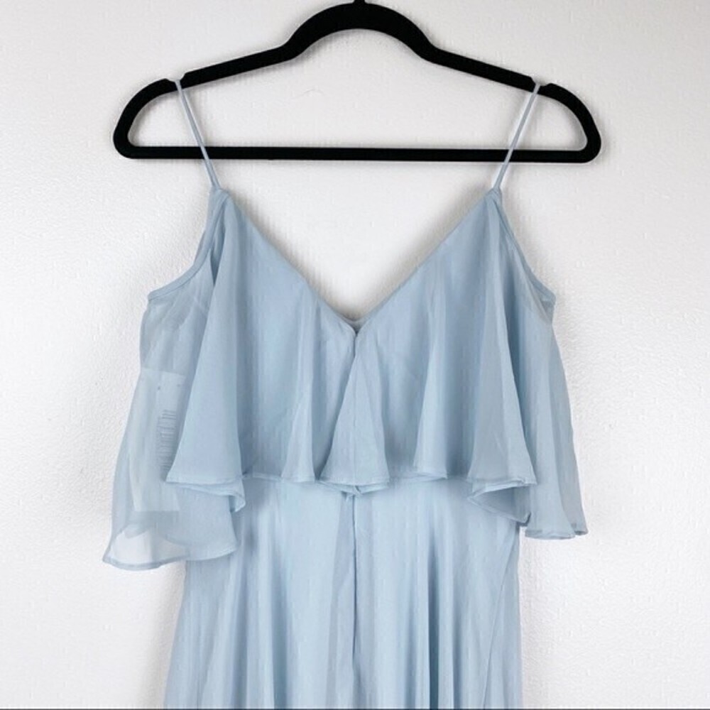 Jenny Packham Cold Shoulder Chiffon Ruffle Maxi Gown Light Blue Size 2 Nwt — image 5 of 8